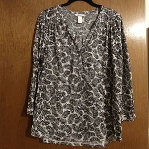 H&M 3/4 Sleeve Top Size Large, Black/White Feather